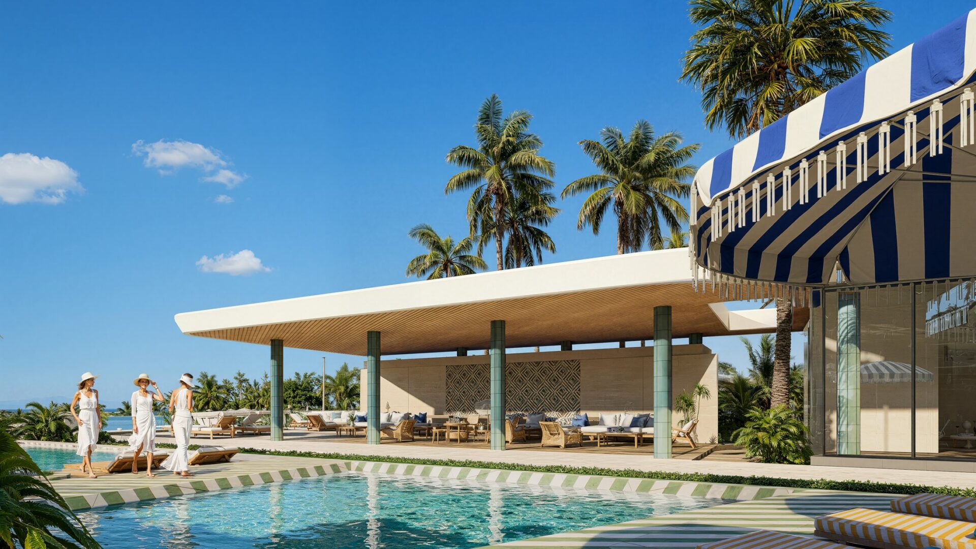 Club de playa y piscina en la marina de Cap Cana